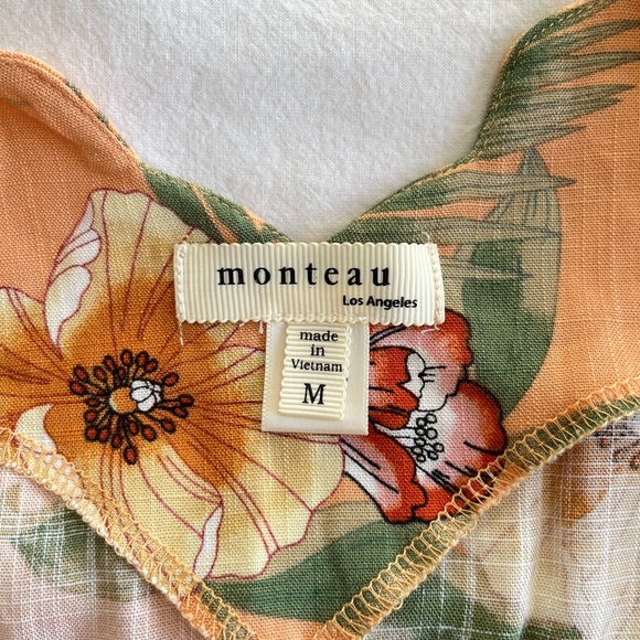 Monteau Los Angeles Tropical Floral Button-Front Midid Dress Sz M Cottagecore - Picture 5 of 16